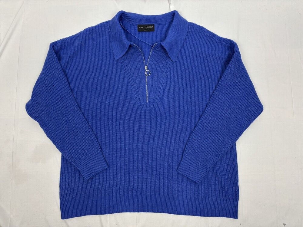Lane Bryant Half-Zip Ribbed Knit Pullover Collared Sweater Dazzling Blue 18/20